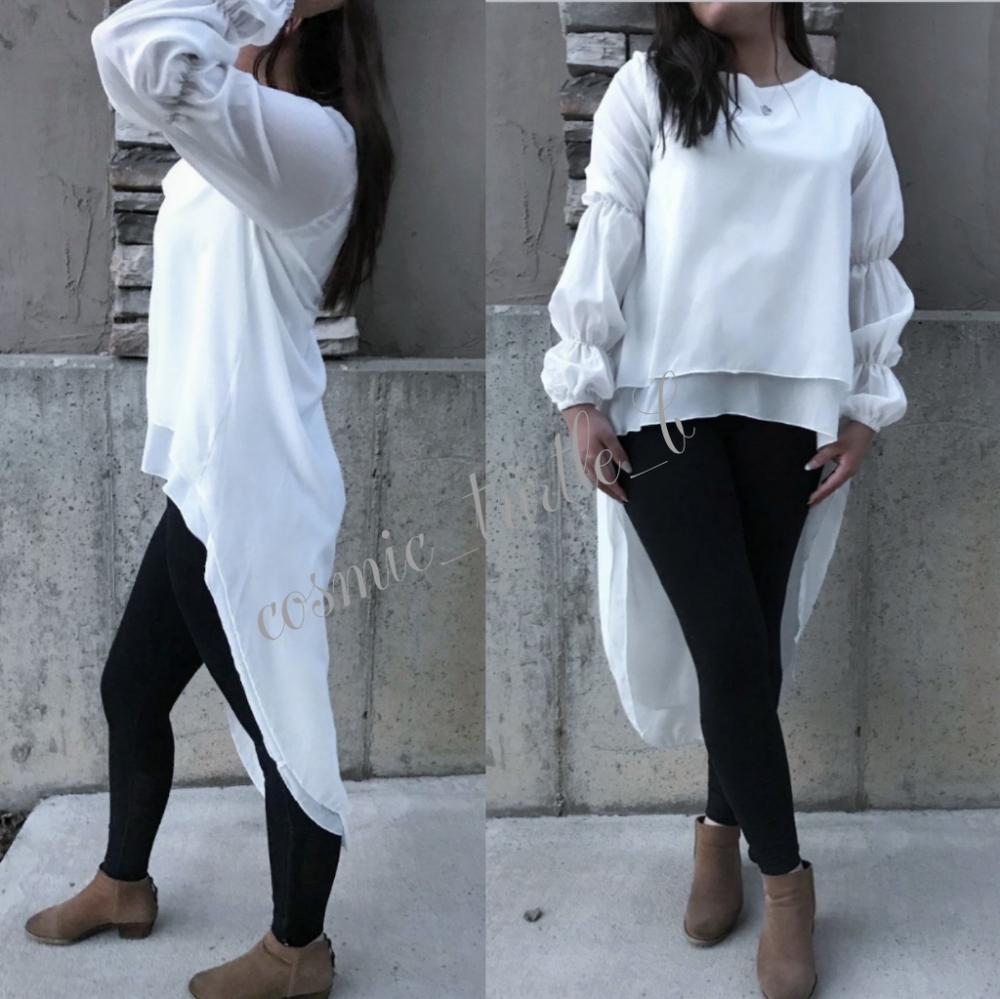 New Fish Tail Asymmetrical Lantern Sleeve Top - Picture 3 of 5